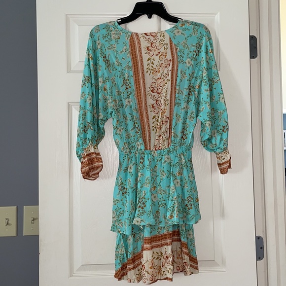 Umgee teal long sleeve tiered short dress NWT - Picture 2 of 4
